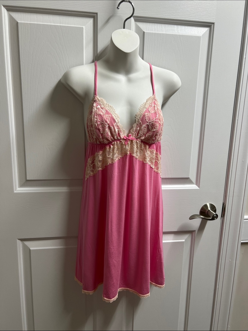 Victoria's Secret Pink Chemise lingerie sleepwear Cream Lace medium M
